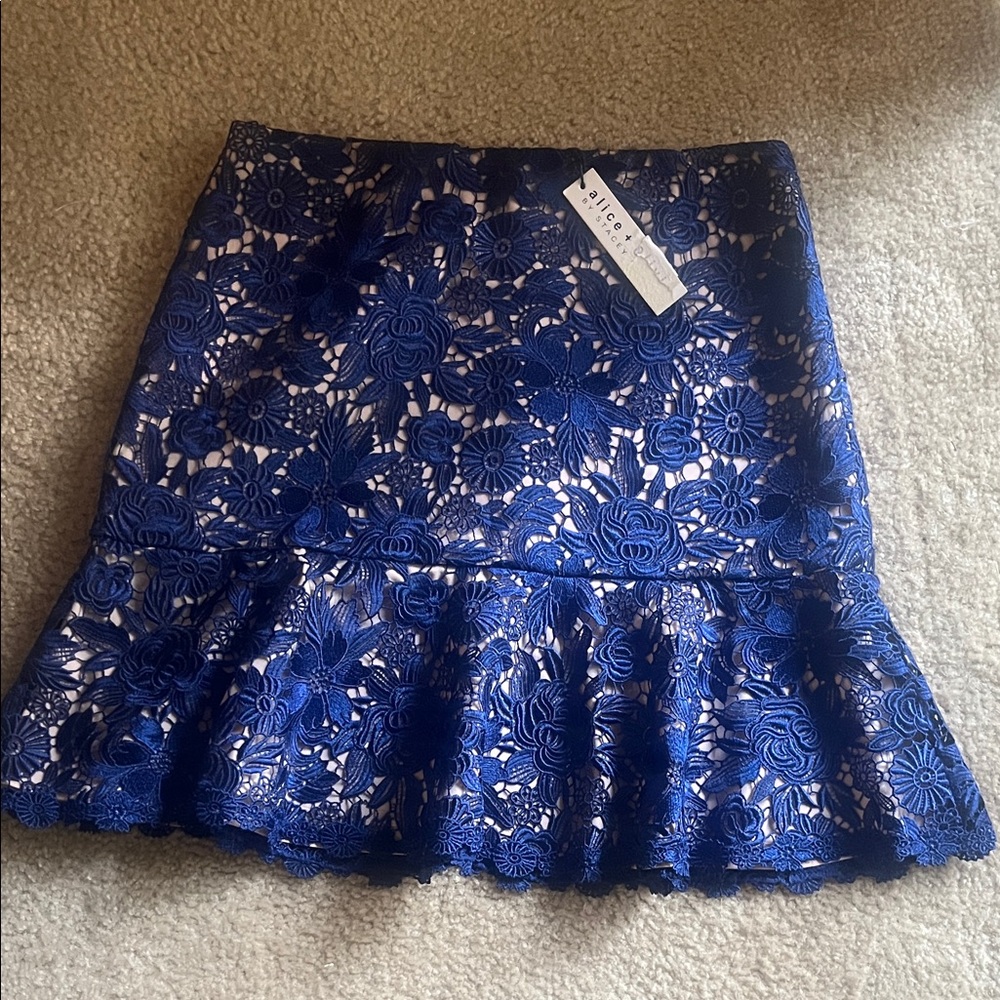 Alice + Olivia Royal Blue Lace Skirt